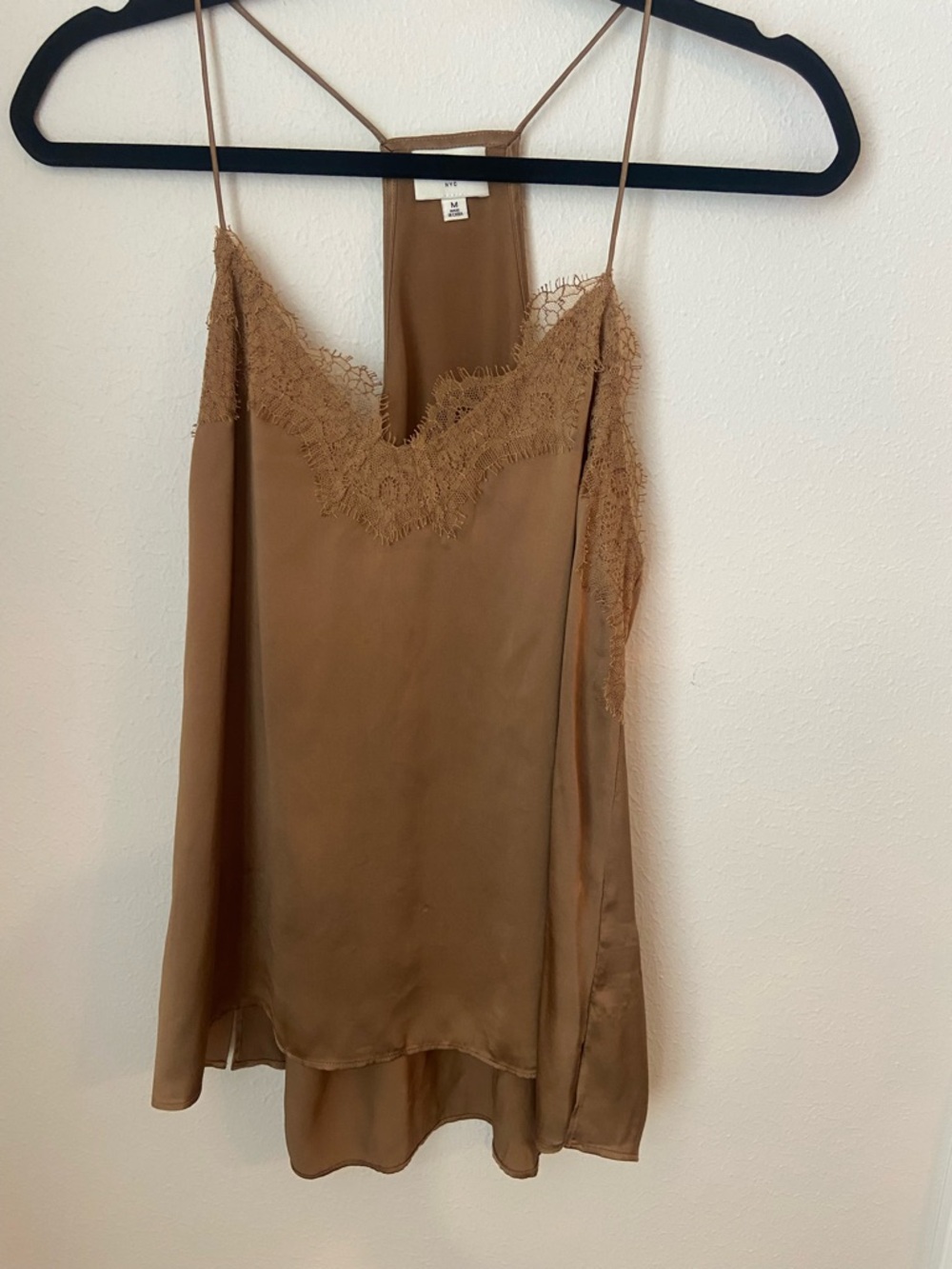 Cami NYC Silk Lace Trim Cami Top Brown Racerback Sleeveless Blouse Medium